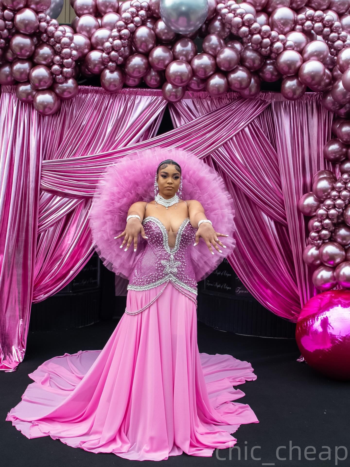 Mermaid Pink Prom Dresses 2025 Crystals Chiffon Pearls Tiers Tulle Evening Formal Party Second Birthday Engagement Gowns Plus Size Dress For Special O