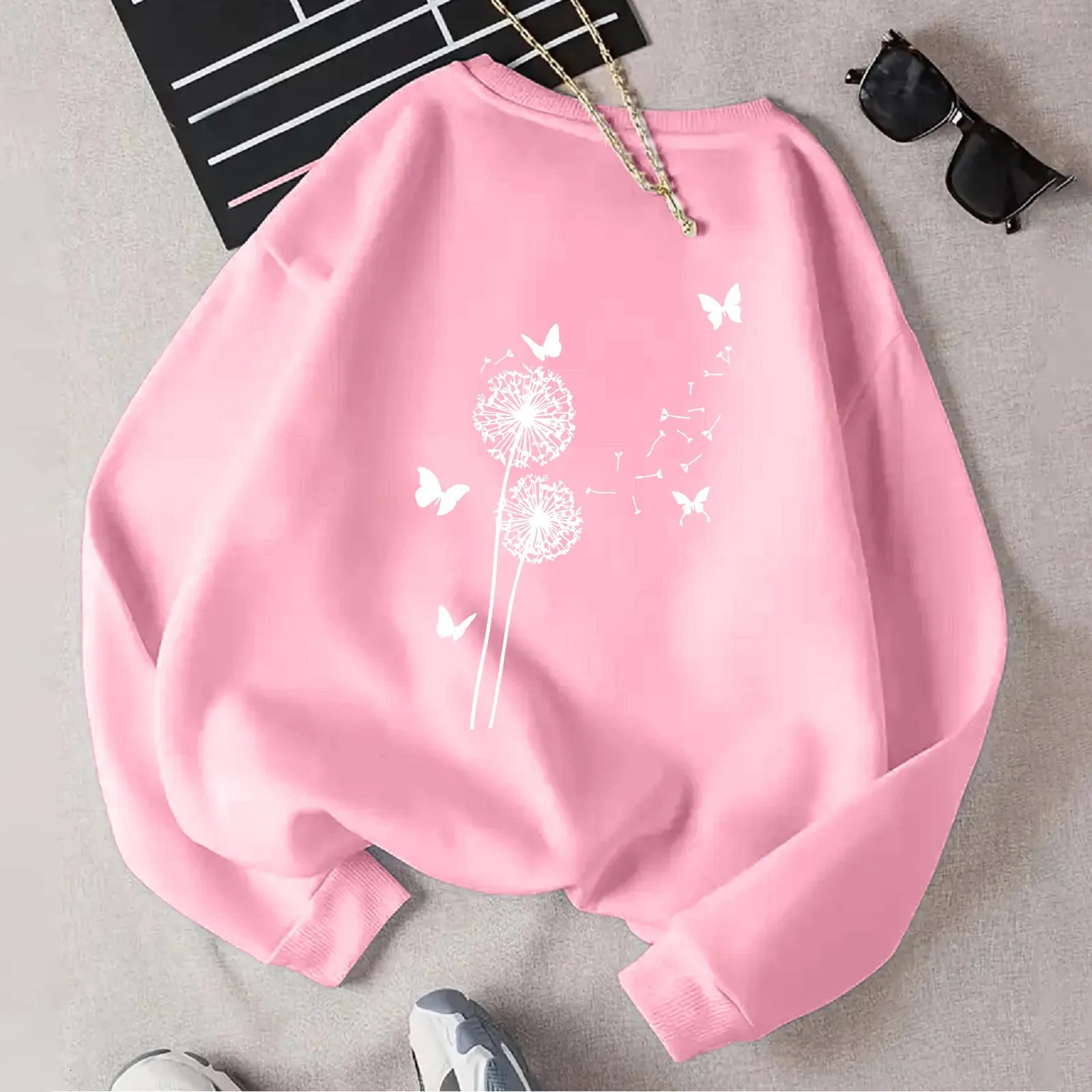 Elegant Printing Long Sleeved Sweatshirts Casual Temperament Women Pullover Harajuku Korean Version Loose Streetwear 250625