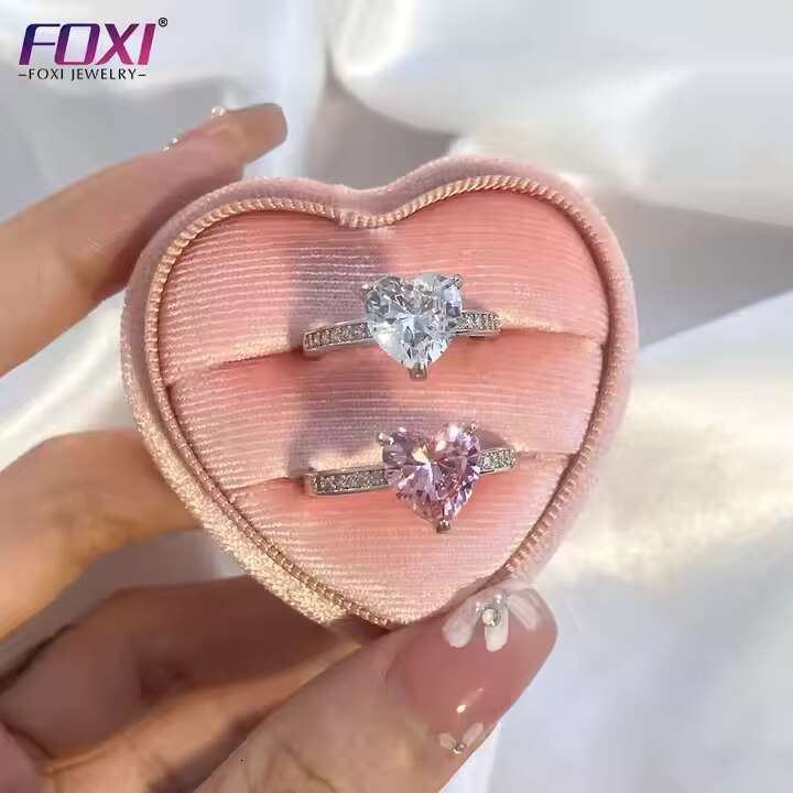 Luxury Cubic Zirconia Heart Shape Pink Engagement Ring Classic Iced Out CZ Heart Silver Ring S925 Ready to Ship