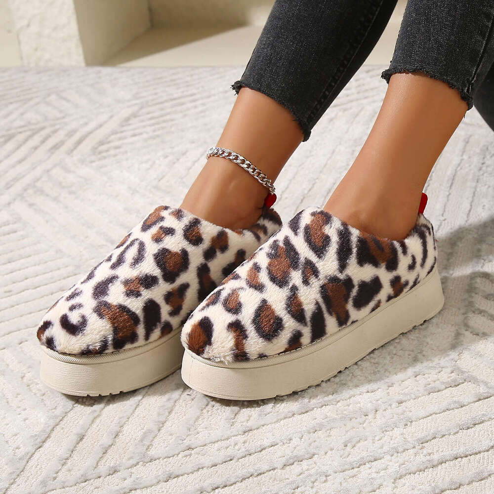 Leopard Print Decorated Free shipping Plush Women's Snow Boots Thick Sole Warm Comfortable Indoor/Outdoor Cotton Shoes