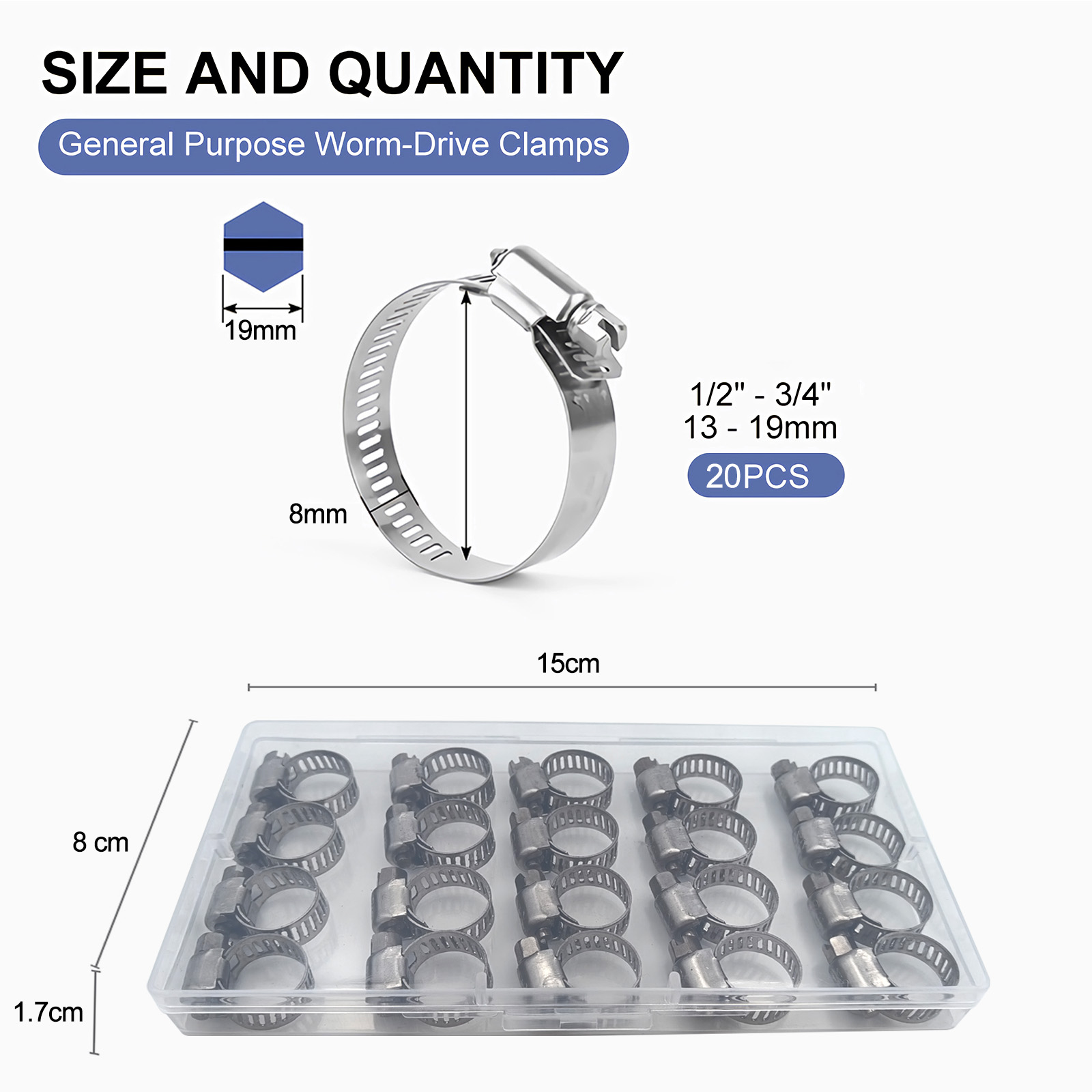 Hose Clamps 20PCS, Stainless Steel, Radiator Hose Clamps, Small Size