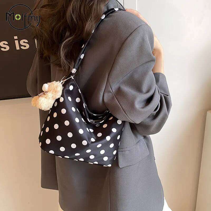 Polka Dot with Pendant Shoulder Bags Women Fashionable Canvas Crossbody Tote Bag Single Satchel for Trendy Handbag