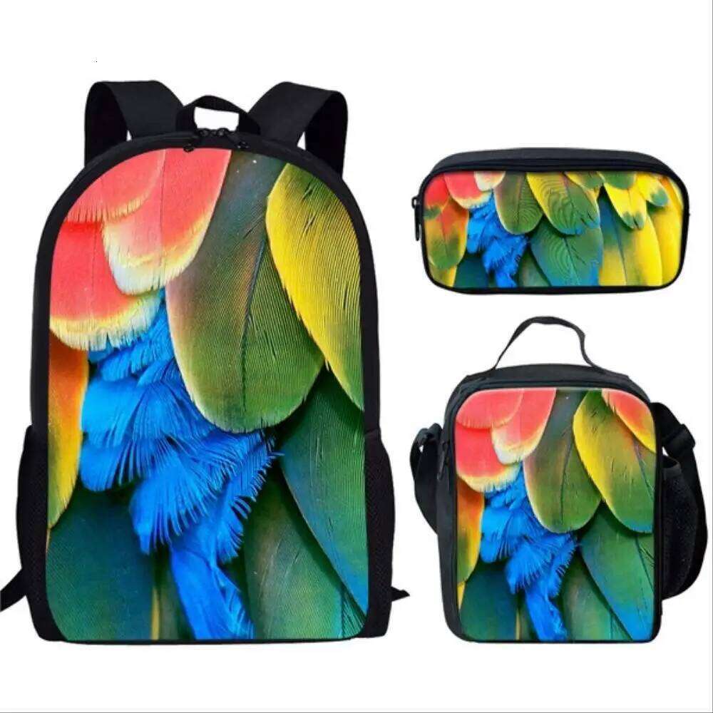 Novelty Parrot Bird Pattern 3D Print 3pcs/Set School Bags Laptop Daypack Backpack Inclined shoulder bag Pencil Case
