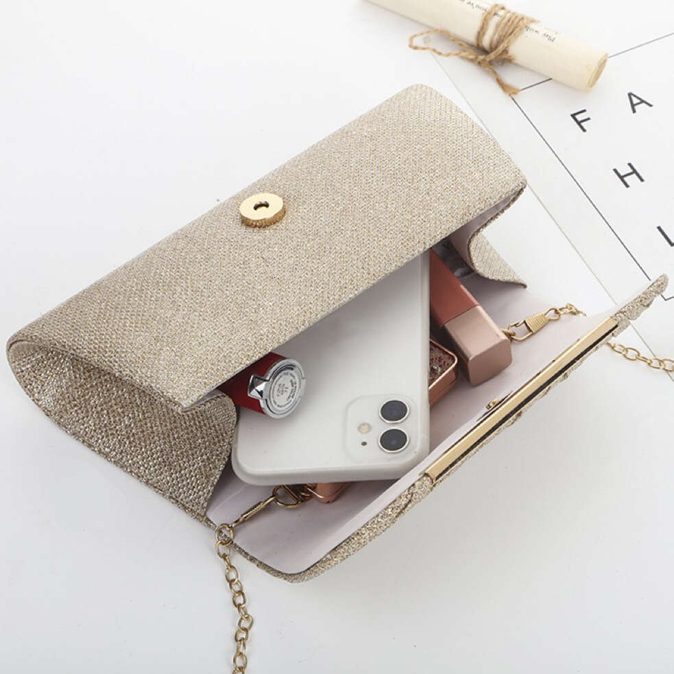 Shiny Pleated Women's Handheld Evening Clutch Bag with Detachable Shoulder Strap