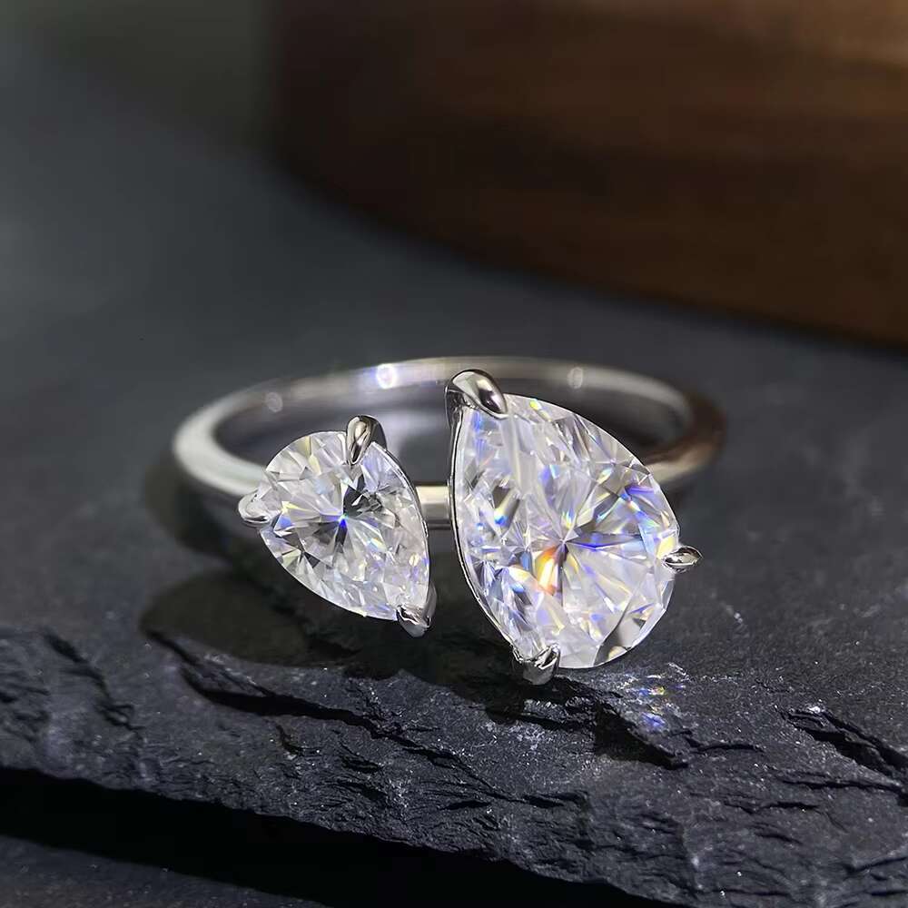 Elegant Womens 925 Sterling Silver Teardrop Moissanite Ring Rhodium Plated Wedding Band for Engagement Party Promise Jewelry