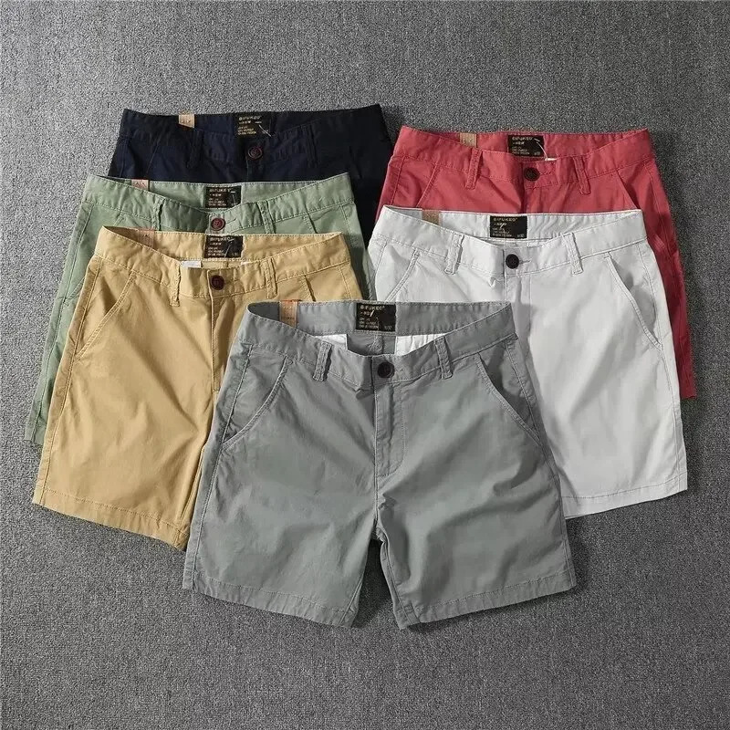 Vintage Kaki American Style Loose Fit Straight Leg Cargo Pants Summer Shorts For Men Casual Japanese Fashion 250701