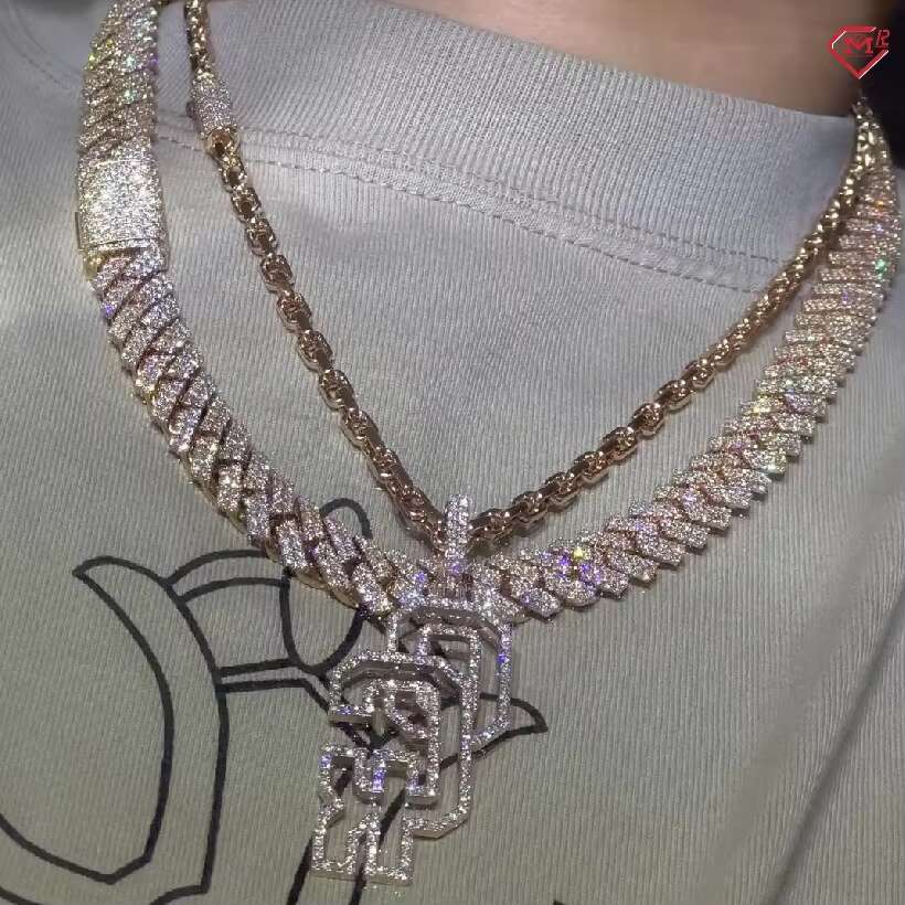 14mm Hip Hop Cuban Link Chain Men Luxury VVS Iced Out Moissanite Diamond 925 Silver Moissanite Cuban Chain