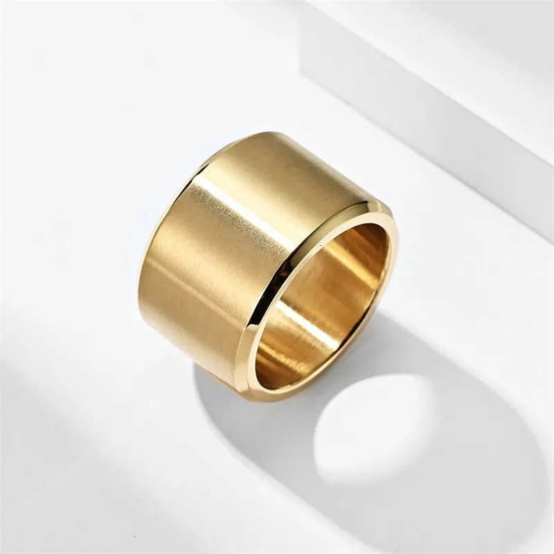 High Quality 15mm Chunky Brushed Ring For Men Stainless Steel Wide Bulky Punk With Beveled Edges Male Band Jewelry Accessories 250701