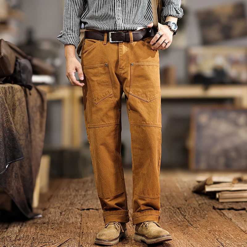 JXNX36 American tide design sense of work casual trousers mens new heavyweight pockets splicing loose straight trousers W250701 W250701