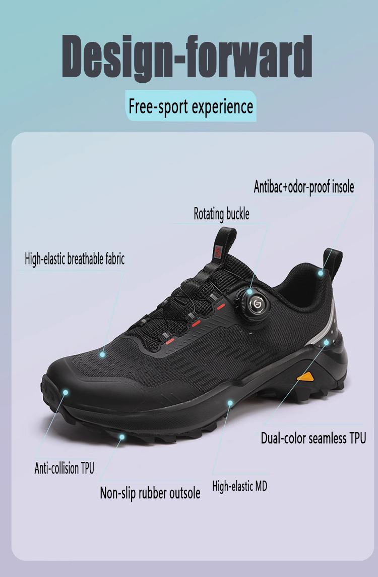 Quick anti-slip outdoor trail running shoes men and women; Rotating button no lace lightweight hiking boots for mountaineering