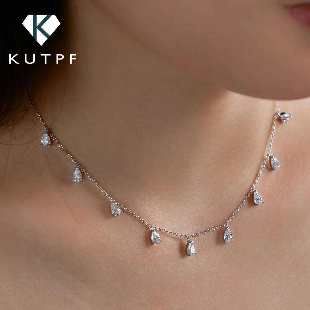 GRA Certified 0.5carat Pear Cut Moissanite Dia Necklaces for Women Sterling Sier Neck Chain Waterdrop Shape Choker