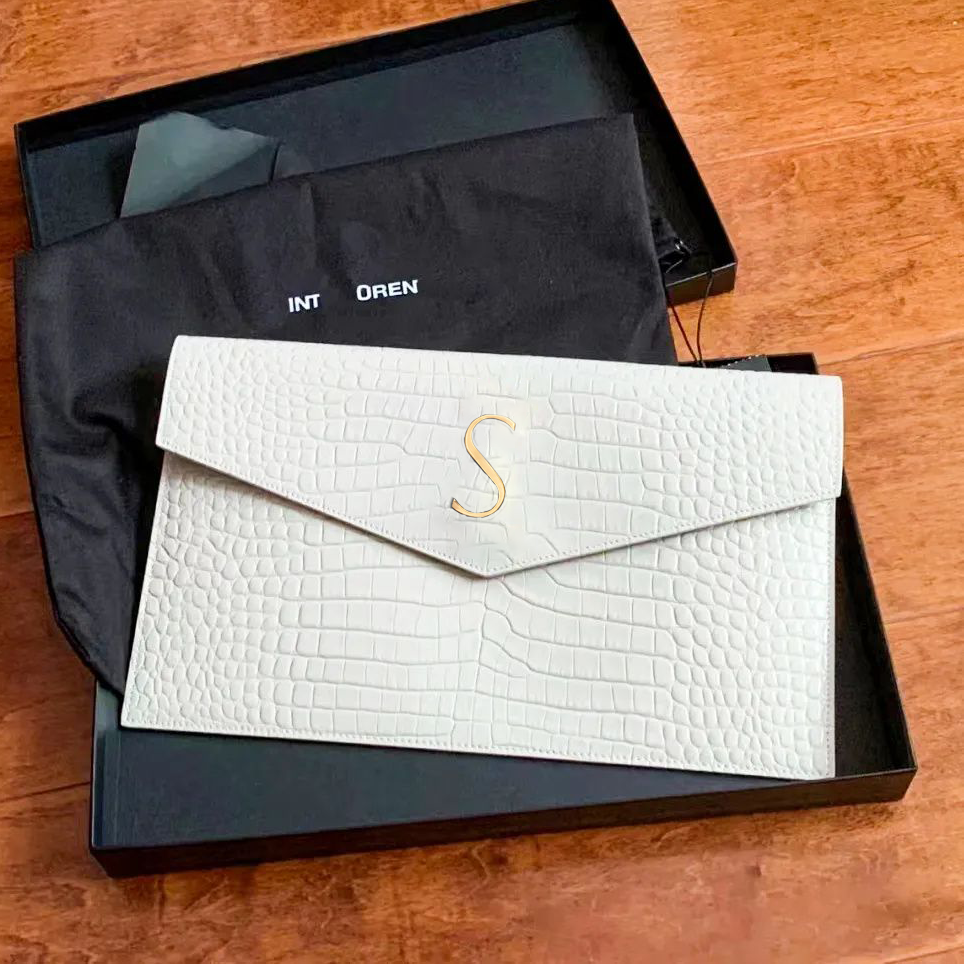 Luxury UPTOWN caviar envelope Purses Clutch Bags mens real leather flap wallets Cross Body Tote Designer bags Womens Crocodile pattern Shoulder handbags travel bag