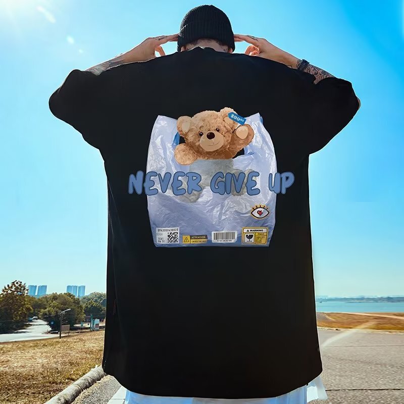 American Style Loose Fit T-shirt For Plus Size Men Short Sleeve 150kg Designer T Shirt Five-quarter Sleeve Pure Cotton Large Size Men's Summer Cl
