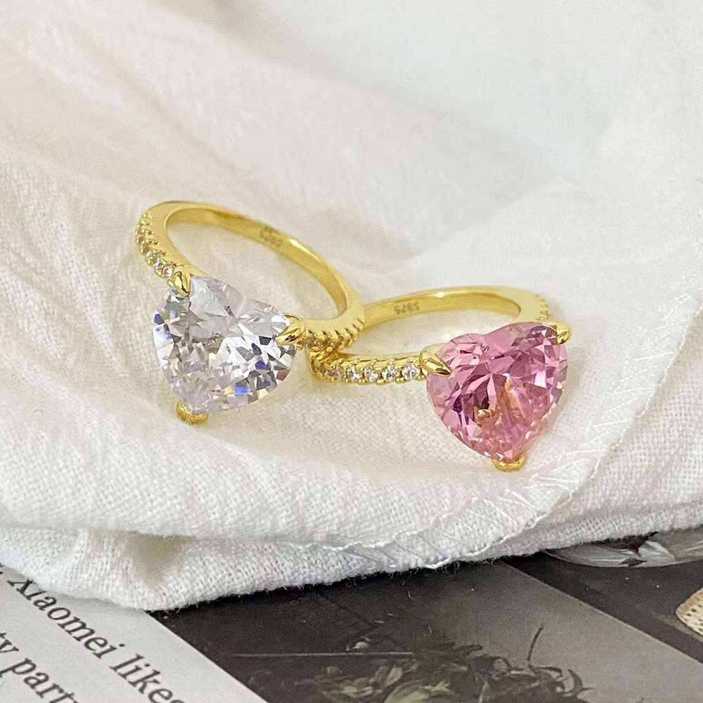 Ready to Ship FOXI Jewelry 5A High Quality Big Heart CZ Ring Women Fine Jewelry 925 Silver Pink Heart Shape Cubic Zircon Rings