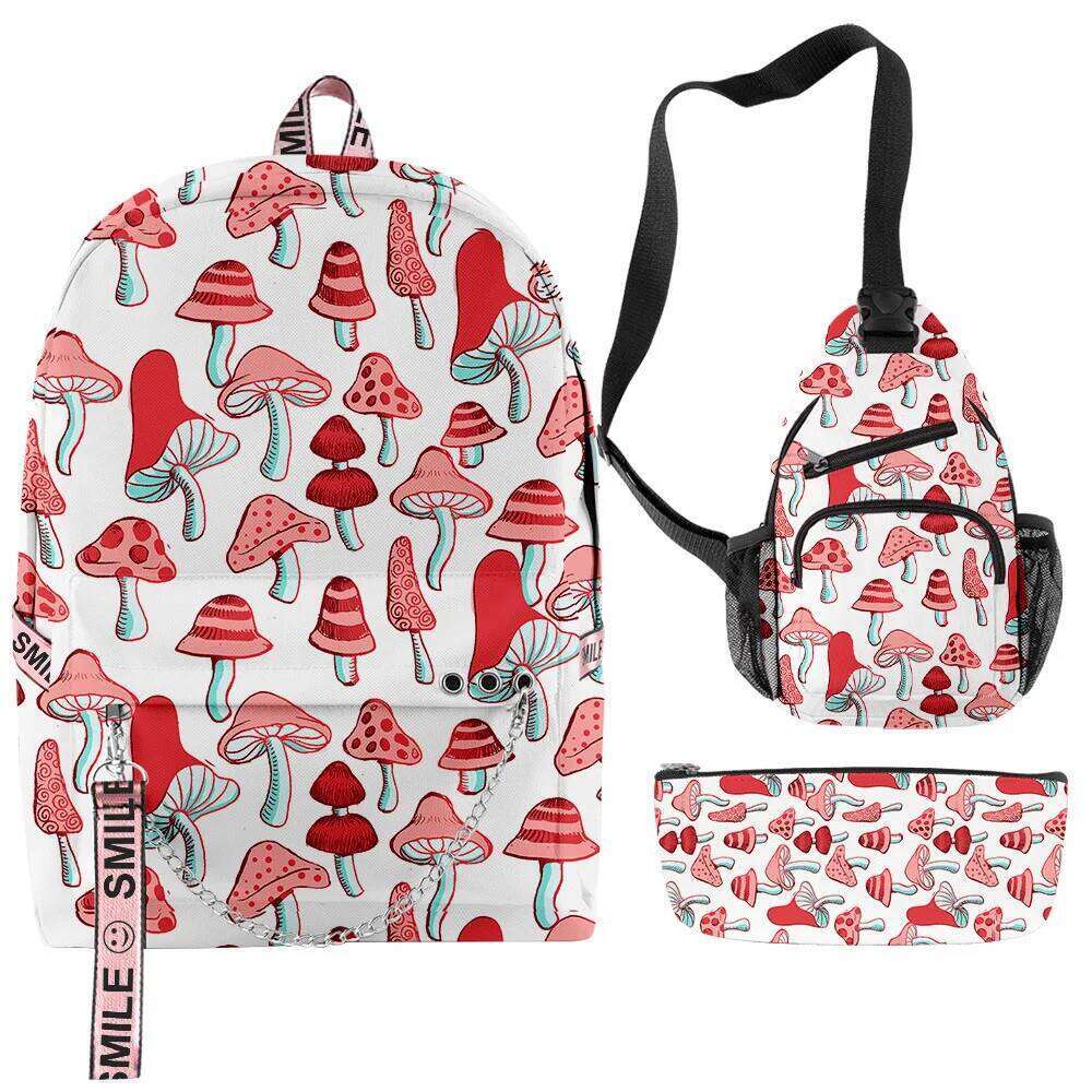 Novelty Trendy Cool Creative food 3D Print 3pcs/Set School Bags multifunction Travel Backpack Chest Bag Pencil Case