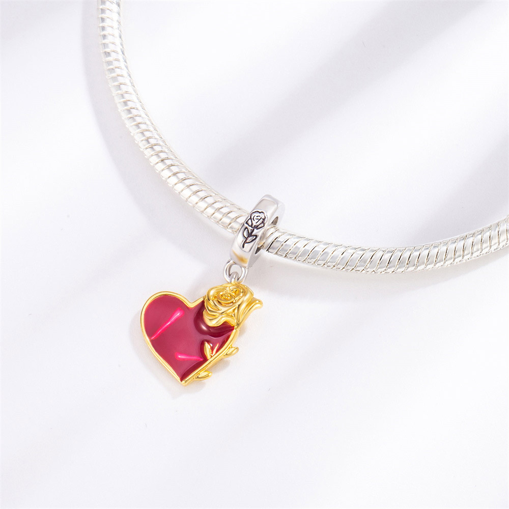 FewDook Fine 18K Gold & Silver Plated Pigeon Love Letter, Rose, Castle, Heart Dangle Charm Fit Pan Charms Bracelet DIY Jewelry Designer for Women 2025