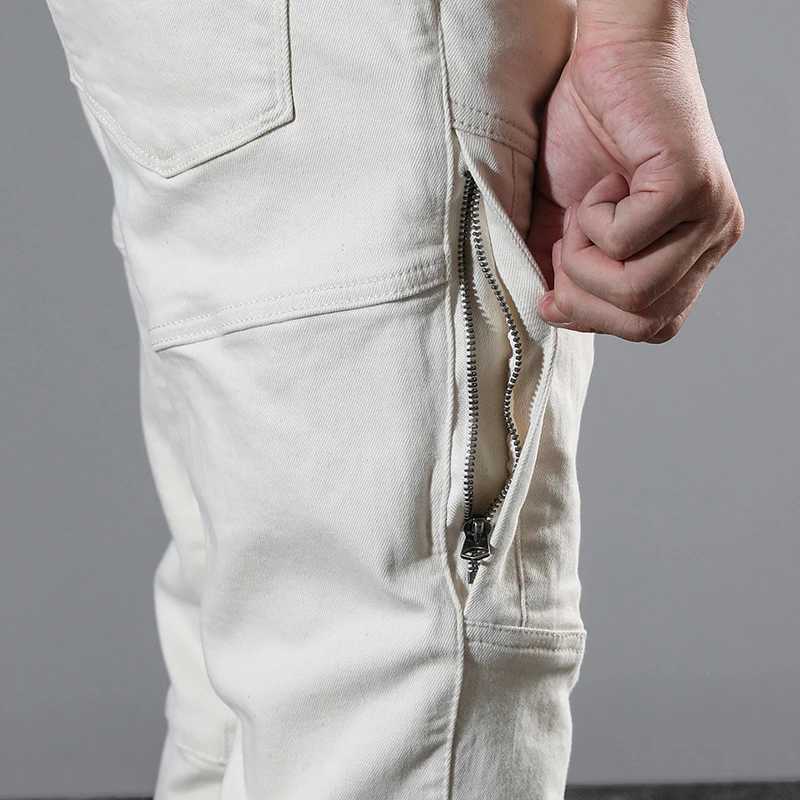 JXNS89 Europe and the United States splicing white casual jeans mens trend personality gangster handsome zip decoration Slim W250701 W250701
