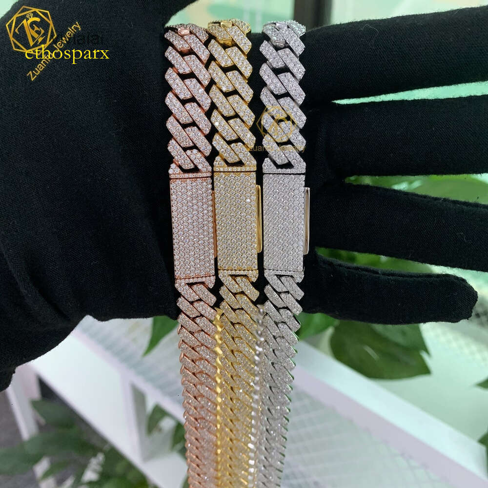 Hip Hop Style Iced Out Jewelry 6mm 8mm 10mm 12mm 14mm 20mm Width Sterling Sier VVS Moissanite Cuban Link Chain Bracelet