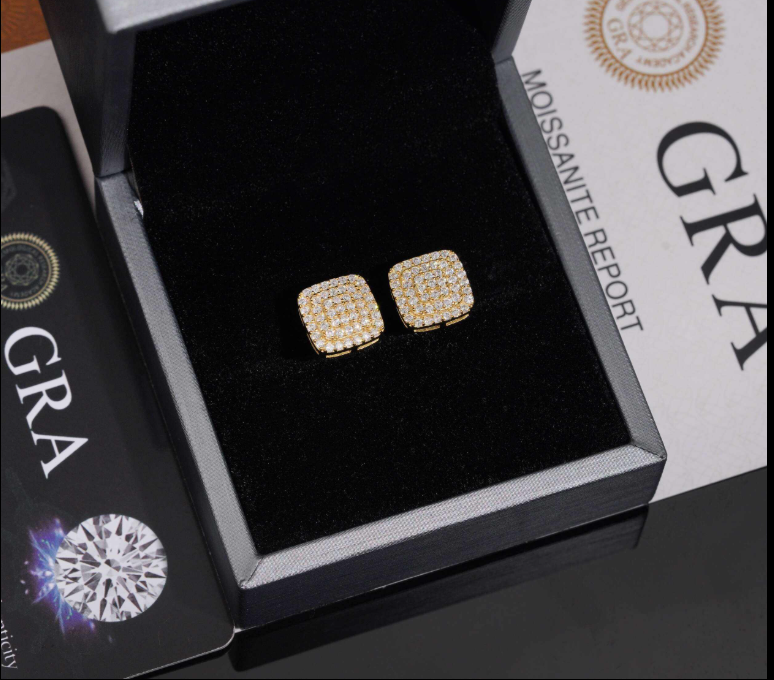 Classic Square Stud Earrings With Moissanite Diamond in Hypoallergenic 925 Sterling Silver for Men Women