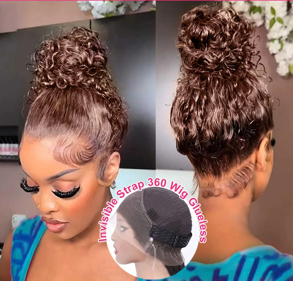Deep Curly Human hair Wigs Chocolate Brown 13x4 Hd Lace Frontal Wig Colored Water Wave Lace Front Wig For Women 30 34 Inch Synthetic Wig