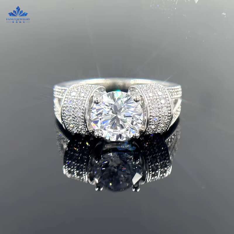 Stylish Round Brilliant Cut Gemstone Solitaire Wedding Ring for Him: Crafted from Premium Grade Moissanite