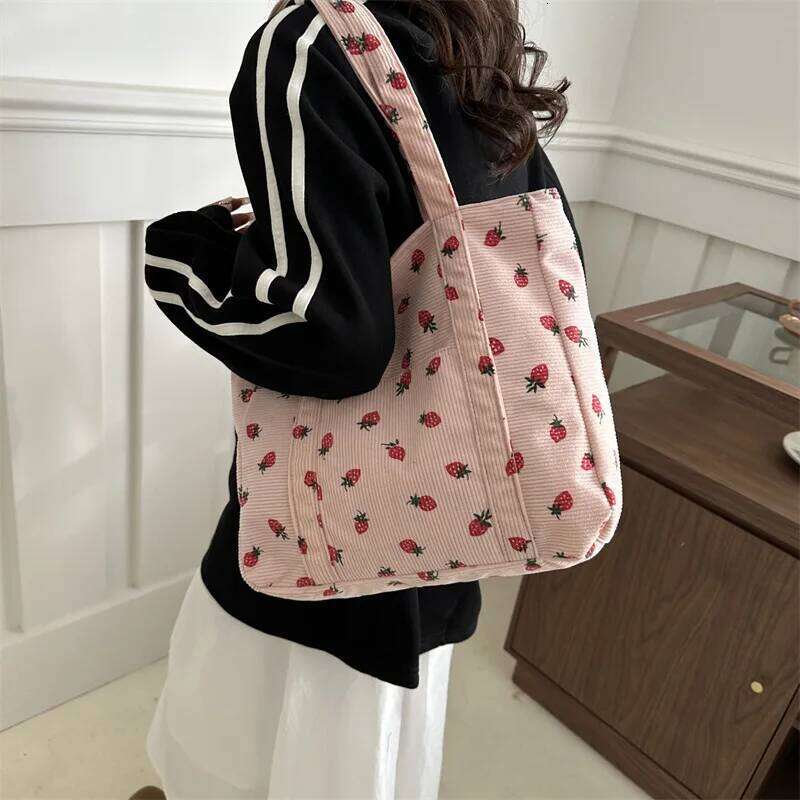 Corduroy Handbag Strawberries Beach Fashionable Versatile Shoulder LargeCapacity Simple Commuter Women's Tote Bag Bolsos