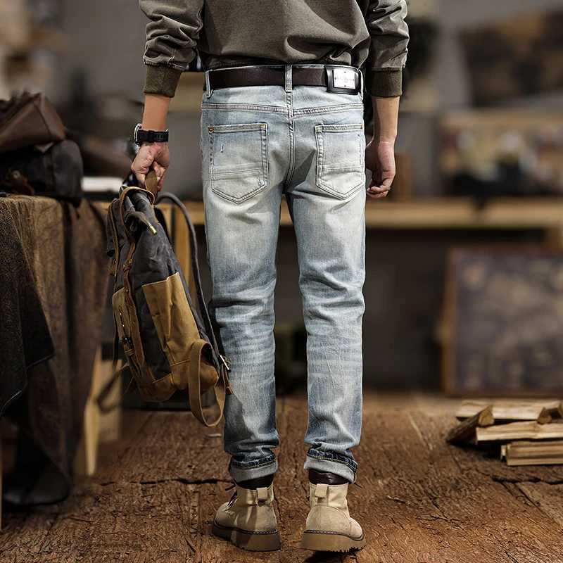 JXNS30 broken hole jeans mens American gangster handsome Slim small leg trousers do old casual trousers only high quality W250701 W250701