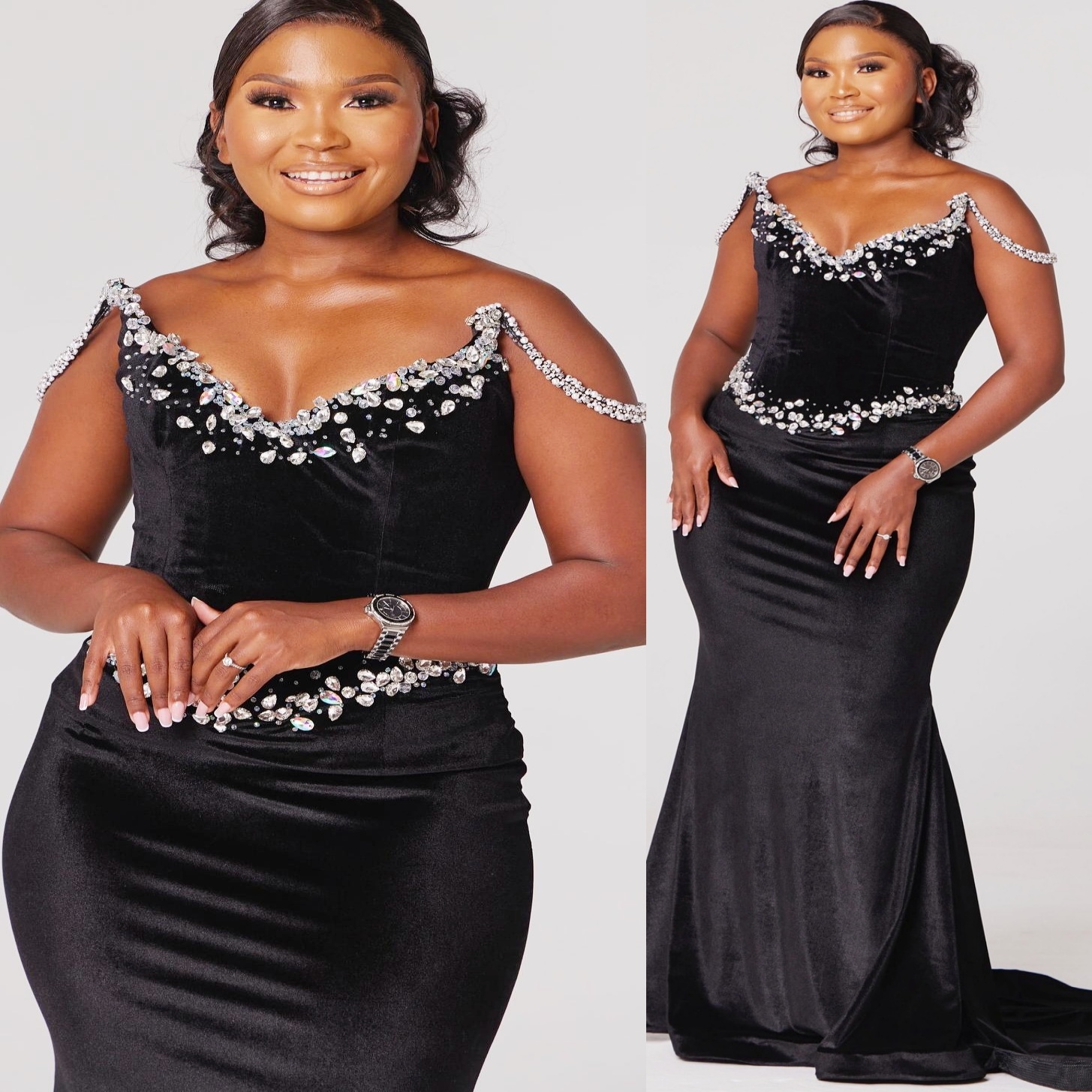 Black Mermaid Prom Dresses 2025 Velvet Beaded Rhinestones Sweetheart Evening Formal Party Second Birthday Engagement Gowns Plus Size Dress For Special