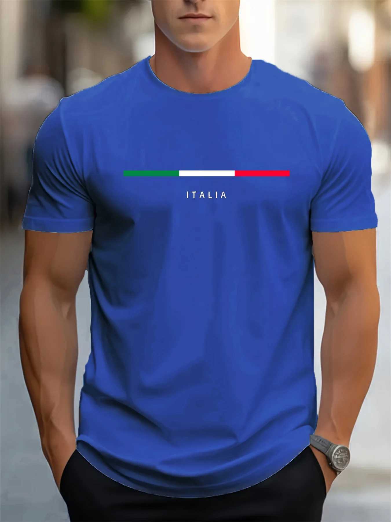 Mens Summer 100% Cotton Fashionable Casual Loose Plus Size ITALIA Pattern Printed Sports Round Neck Short Sleeve T-shirt Top z250701PA47