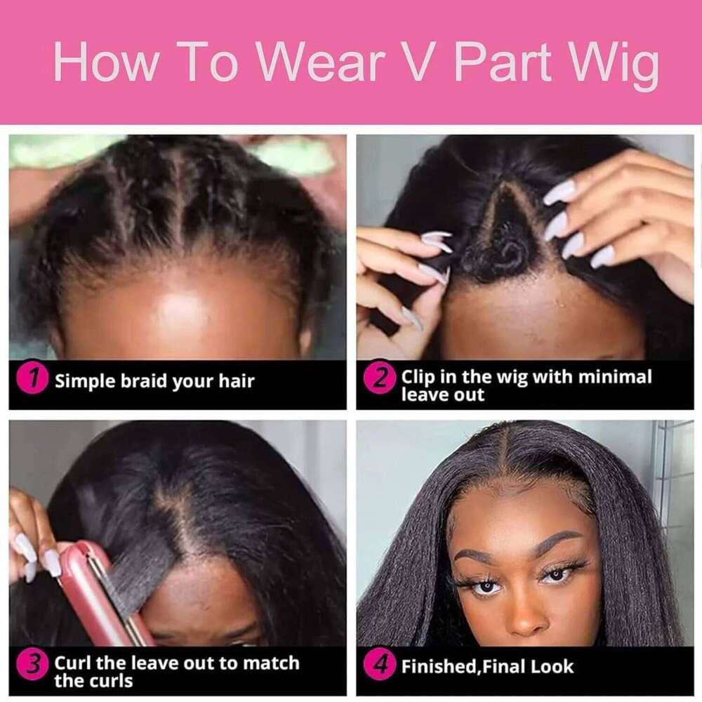 Kinky Straight 200% Density No Leave Out Wigs Upgrade U Part Wig Clip V Shape Human Hair