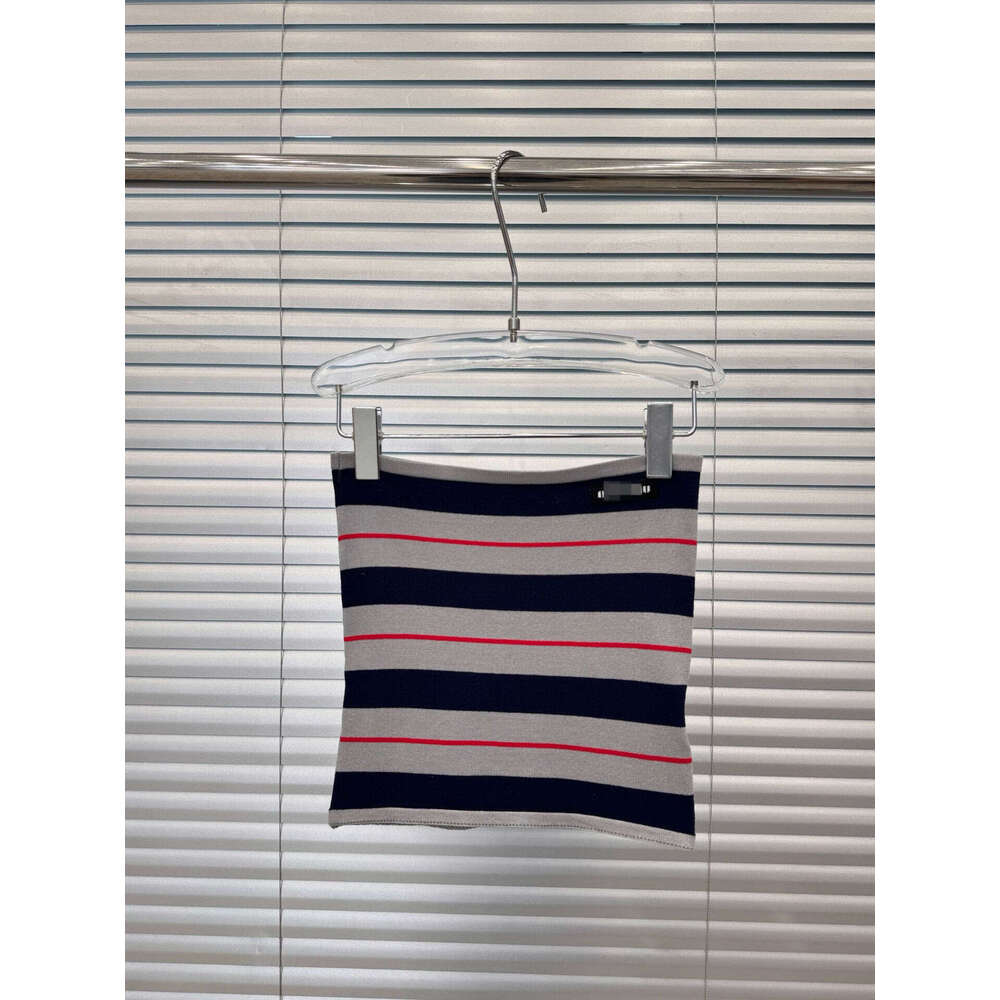 Miu Home Spring Summer New Striped Tube American Style Sexy Hot Girl Letter Patch Layered Jacquard Top For Women B5