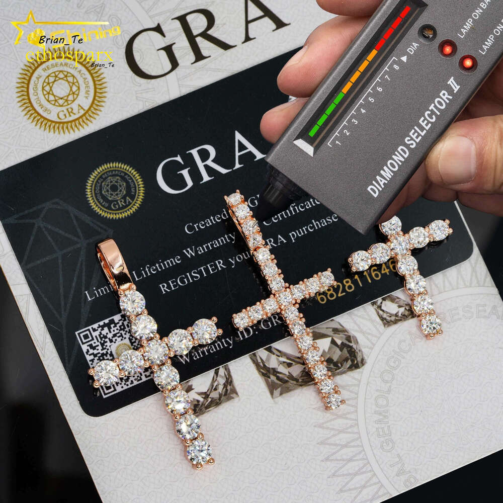Top Icy Jewelry Sterling Sier Gold Plated VVS Dia Men Necklaces Moissanite Cross Pendant