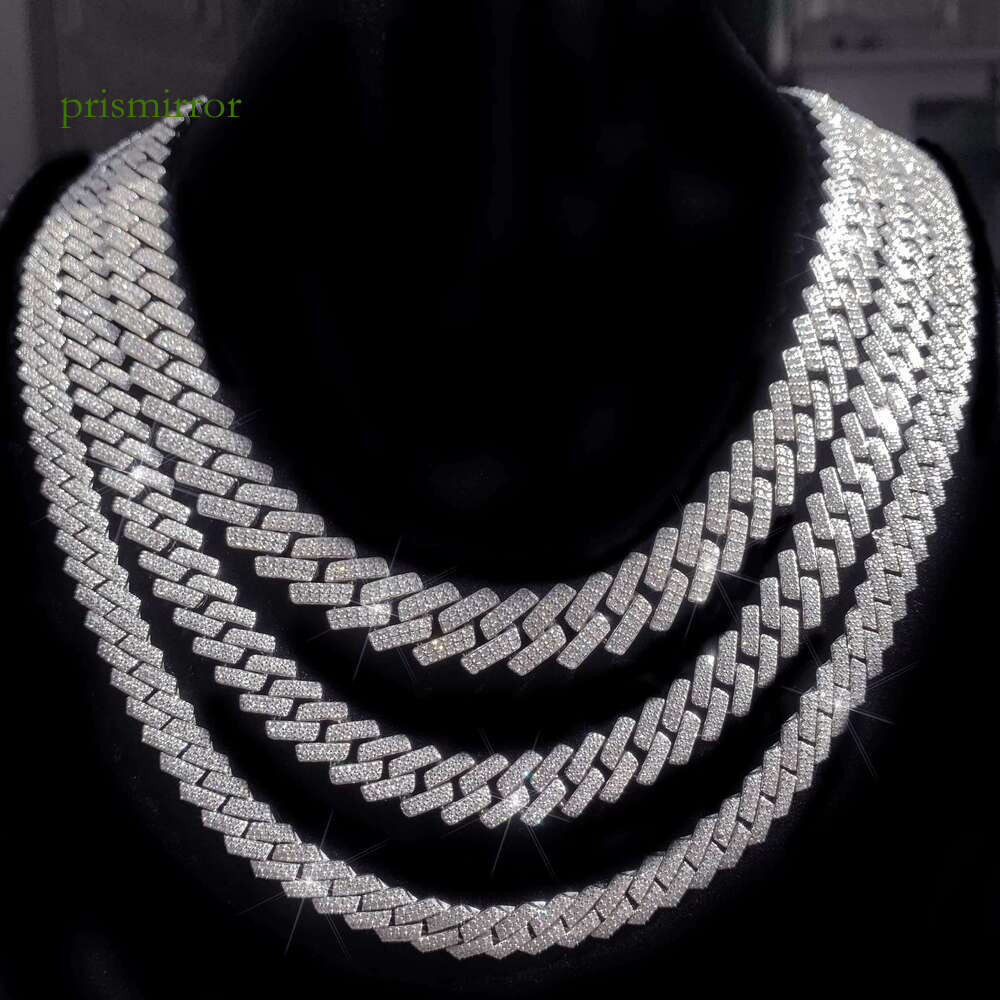Pure sier jewelry men's necklace 10mm 2 rows Vvs chilled pyroxene Cuban chain