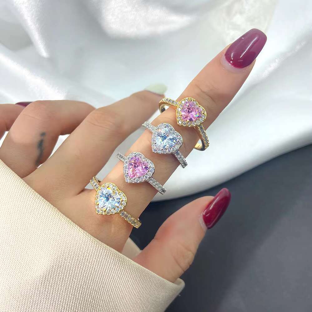 Wholesale 925 Sterling Silver Stacking Rings High Quality Trendy Heart Shape Pink Zirconia Rings Fine Jewelry for Parties