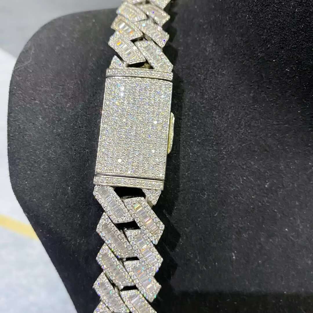 925 Sterling Silver Cuban Chain Baguette Cut Magnificent Moissanite Diamond Hip Hop Link Jewelry Charm for Fine Chains Necklaces