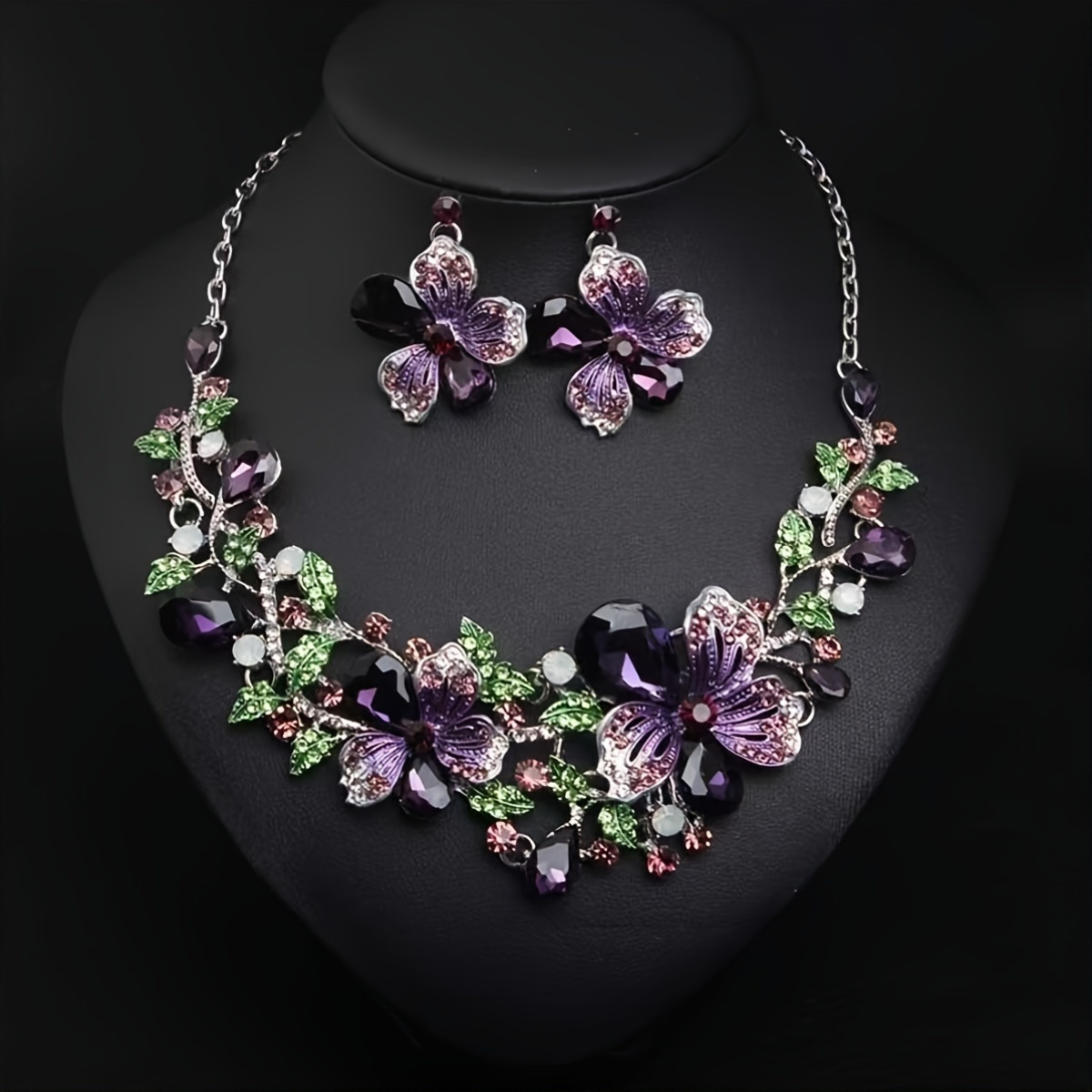 Set Necklace Jewelry Wholesale Women's Europe and America Exaggerated Crystal Flower Earrings Clavicle Dress Accessories Women's Party Weddi