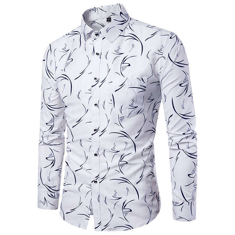 Men's Fashion Shirt Casual men dress shirt up shirts Flowe Cotton Shirts For Men