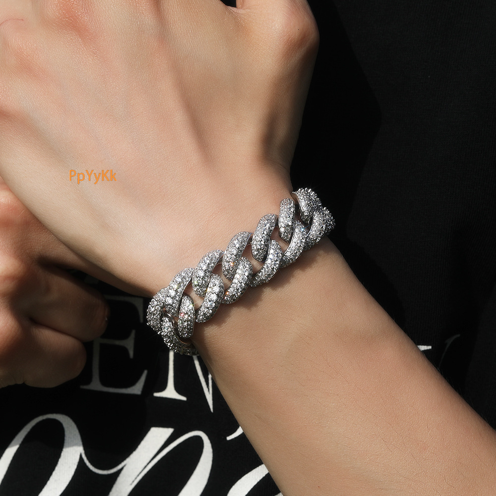 High-End Jewelry Hip Hop 18mm Cuban Link Bracelet Men Luxury Box Clasp Iced Out Designer Accessory