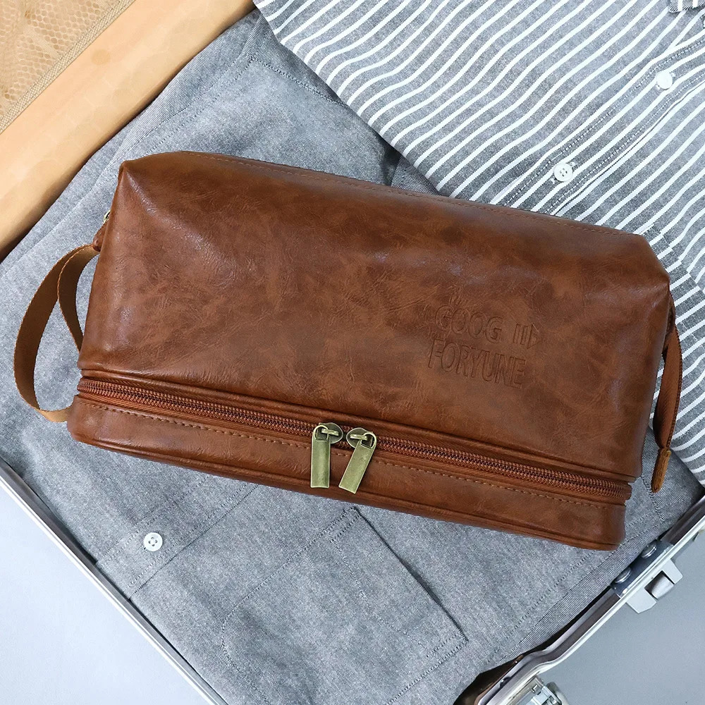 Men Business Travel Wash Toiletry Bag Waterproof PU Leather Bathroom Shaving Tools Organizer Bag Makeup Pouch Women Cosmetic Bag 250701