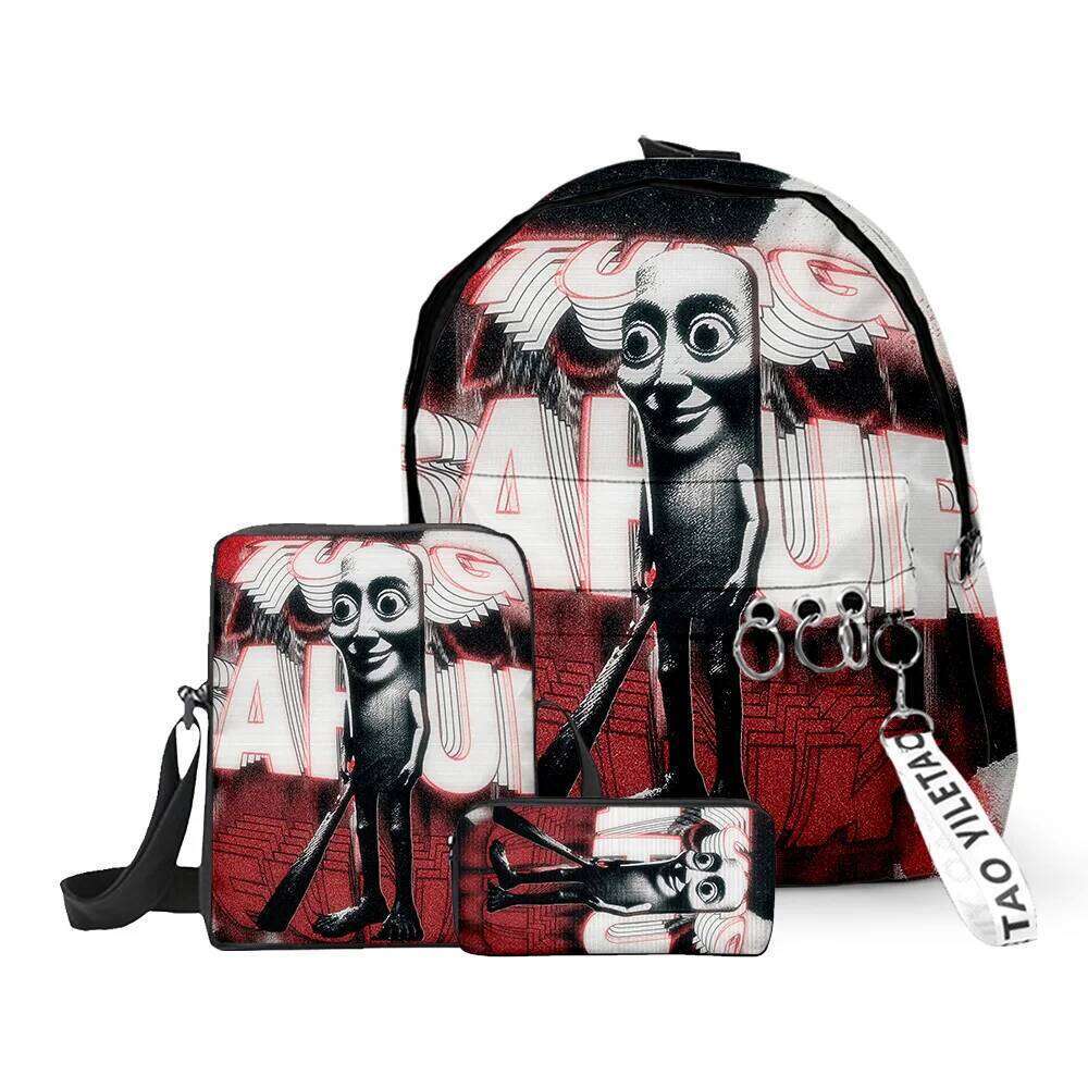 Fashion Novelty tungtungtung 3D Printed 3pcs/Set School Bags Keychains Oxford Small Backpack Inclined shoulder bag Pencil Case