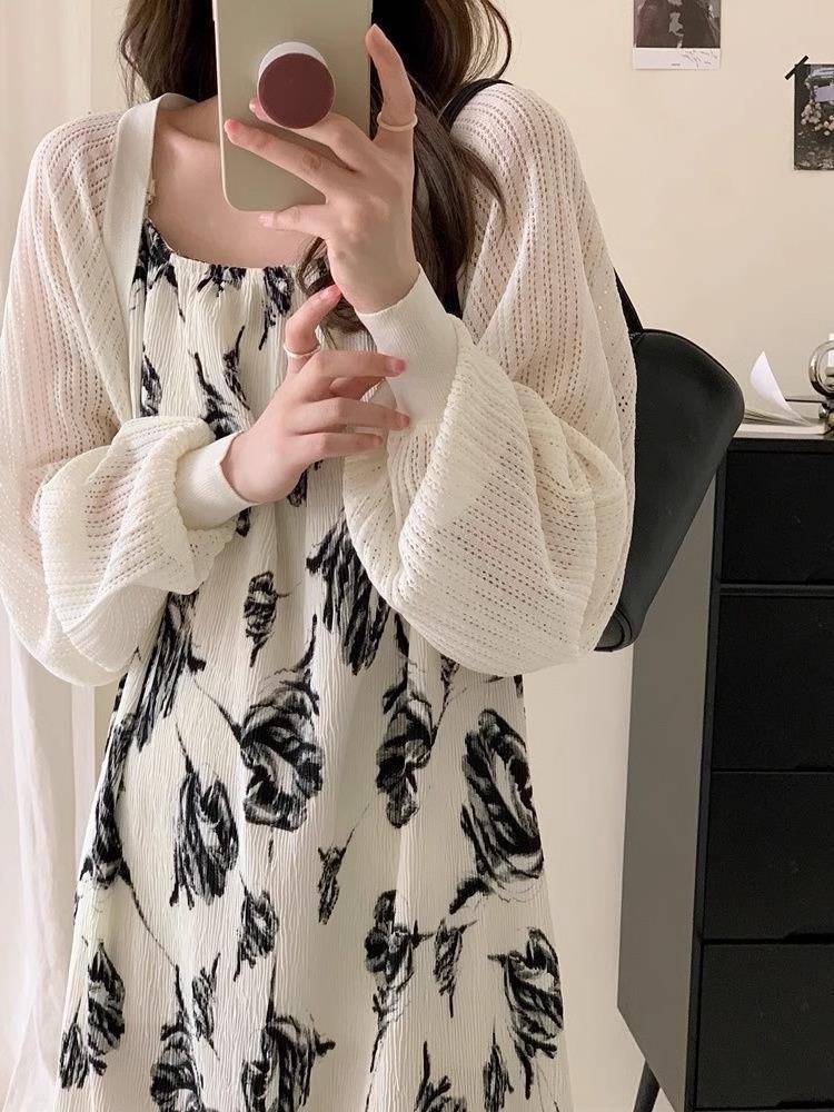 K1188 Ice silk hollow sun protection blouse for women summer knitted cardigan thin coat French shawl outer matching