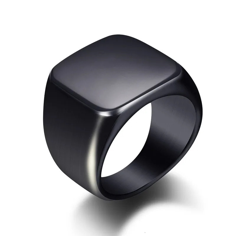 Fashion Men Black Smooth Stainless Steel Rings Glossy Signet Square Finge Rings Hiphop Punk Male Wedding Party Jewelry Wholesale 250701