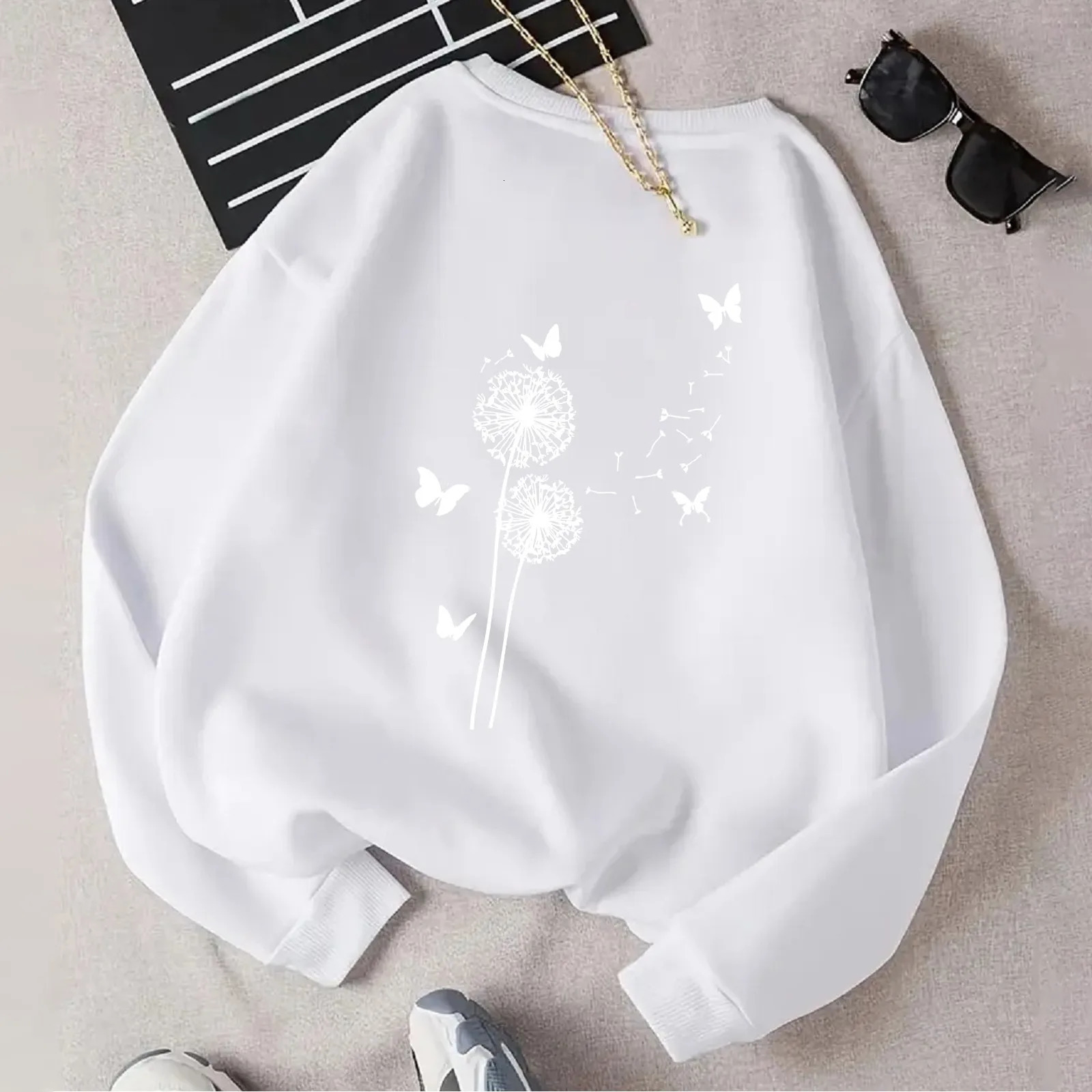 Elegant Printing Long Sleeved Sweatshirts Casual Temperament Women Pullover Harajuku Korean Version Loose Streetwear 250625
