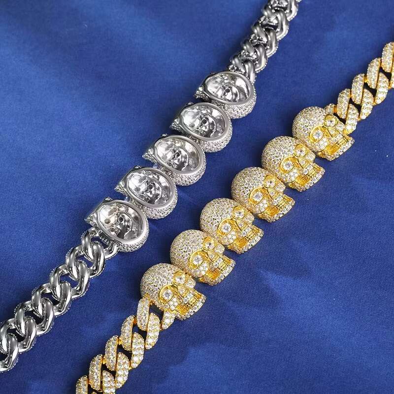 New Trend Moissanite Skull Bracelet Cuban Chain VVS1 925 Sterling Silver Hip Hop Rock For Men Women Party Jewelry Christmas Gift