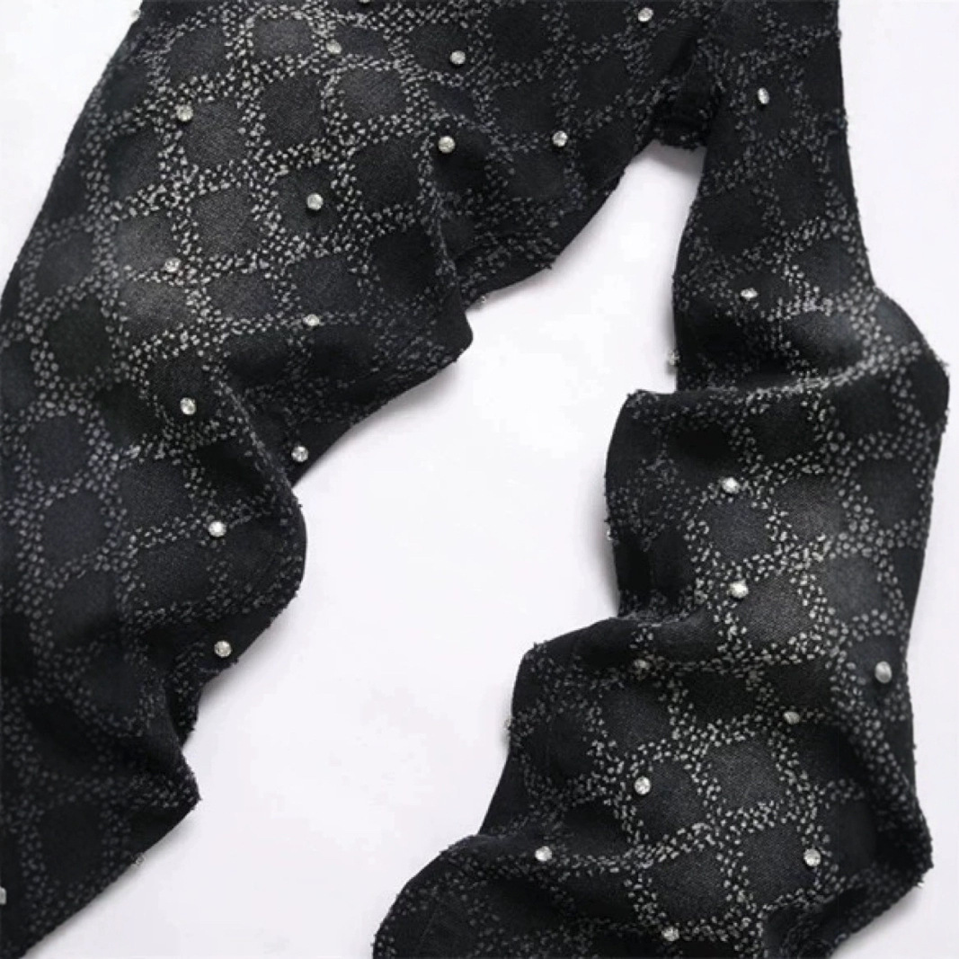 Mens Jeans Designer Light Luxury Starry Sky High Version Jeans Mens Diamond Black Slim Fit Jeans Elastic Rivet Denim Pants Skinny Jeans