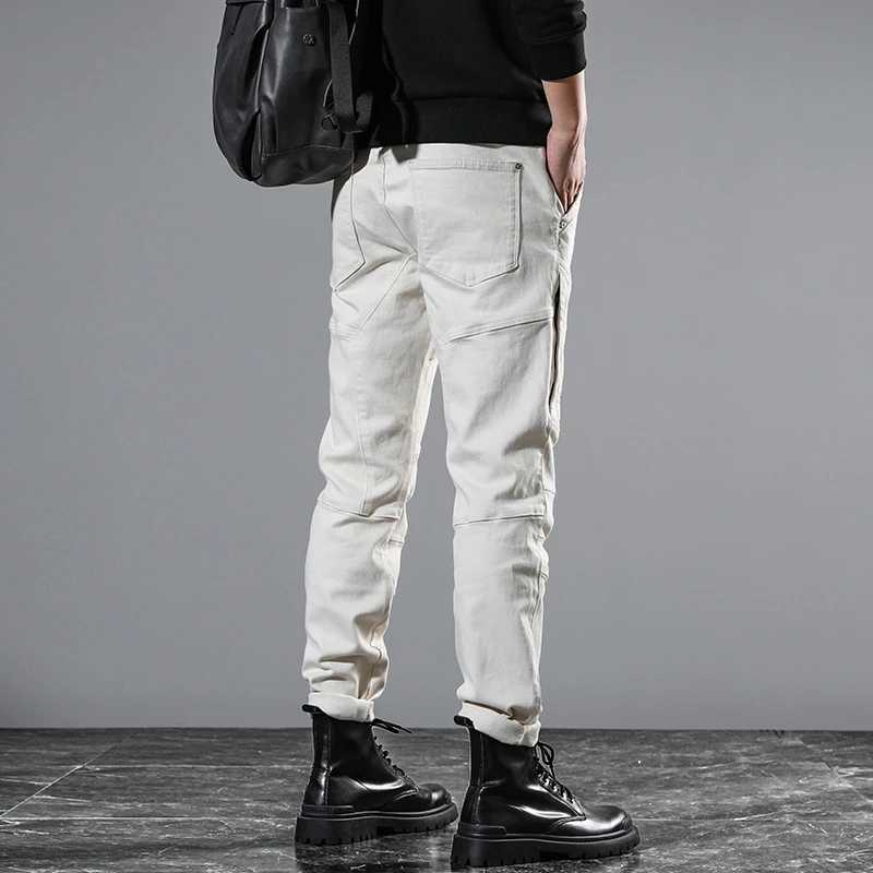 JXNS89 Europe and the United States splicing white casual jeans mens trend personality gangster handsome zip decoration Slim W250701 W250701