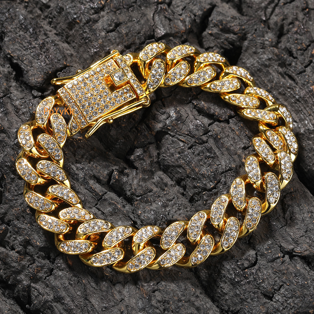 Premium Jewelry 12mm Moissanite Bracelet Men Hip Hop Cuban Link Chain Iced Out Fashion Accessory