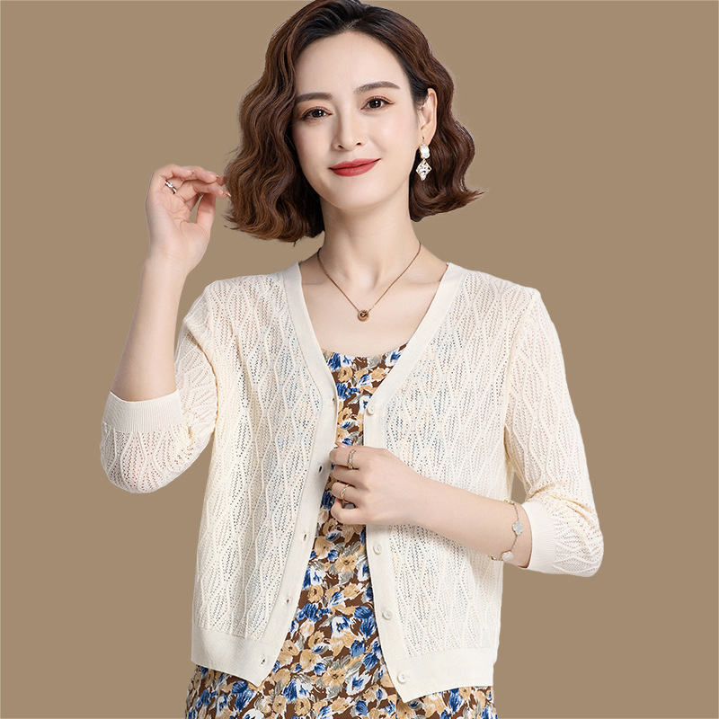 K1194 Ice silk cardigan sweater for women in summer thin loose shawl small outer ice silk jacket top with skirt