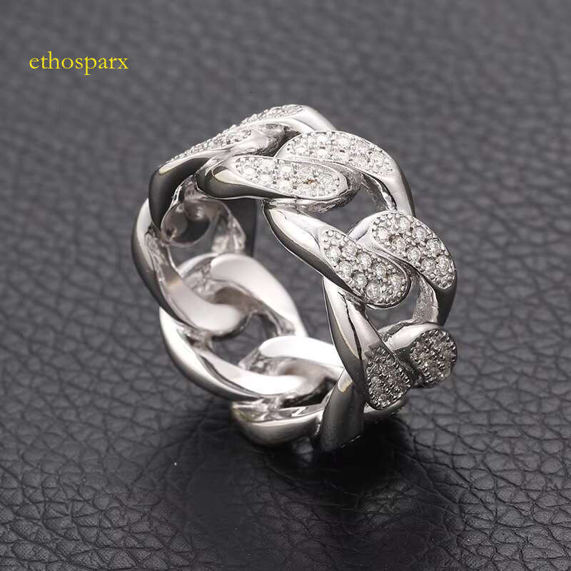 Hip hop S pure silver VVS with sandstone Wedding party accessory Cuban chain chilled men's ring
