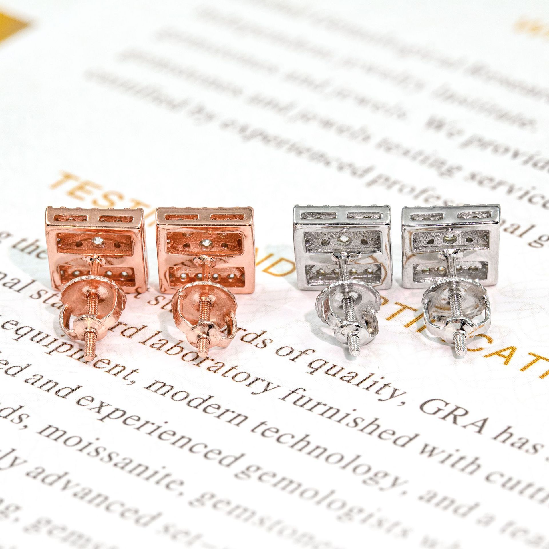 Fashion Hip Hop Jewelry 8MM Square Shape Stud Earrings 925 Silver Moissanite Diamond Earring Studs for Men Women